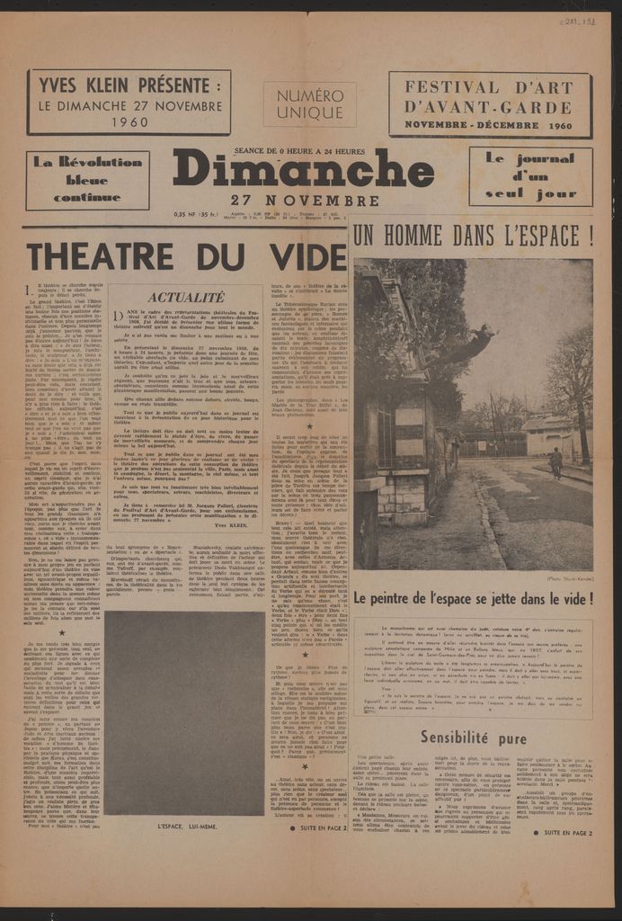 Yves Klein présente: Le Dimance 27 Nobembre 1960″