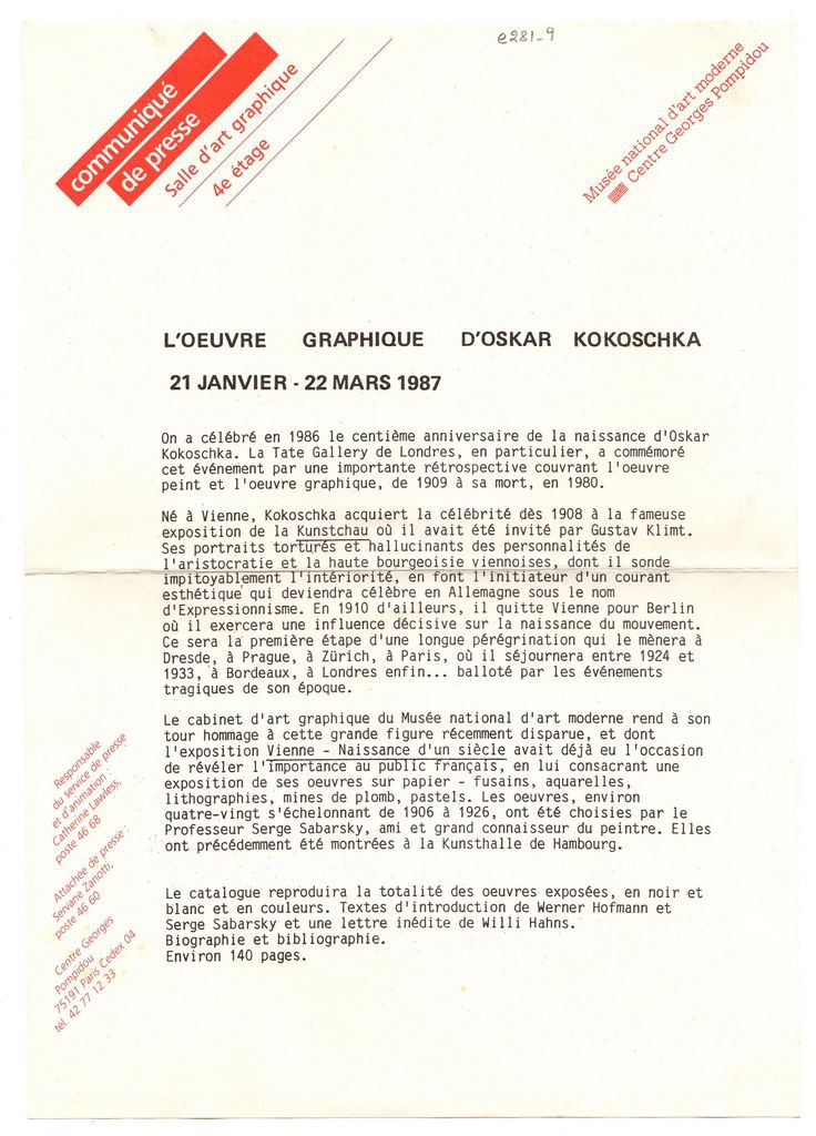 Έκθεση “L’oeuvre graphique d’Oscar Kokoschka”