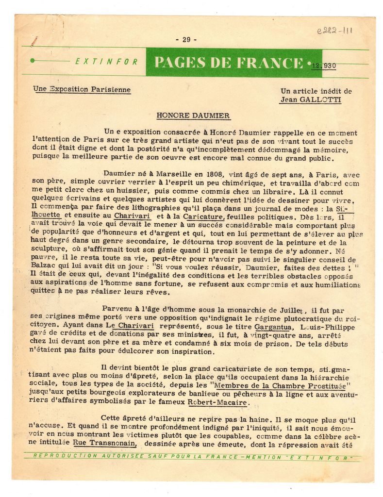 “Une exposition Parisienne. Honoré Daumier”