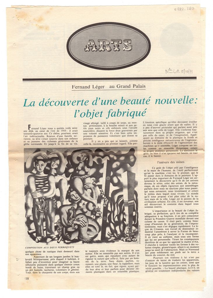 “Fernand Léger au Grand Palais. La découverte d’ une beauté nouvelle: l’ objet fabriqué”