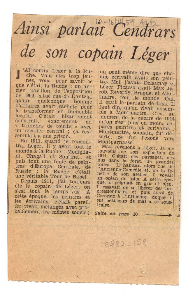 “Ainsi parlait Cendrars de son copain Léger”