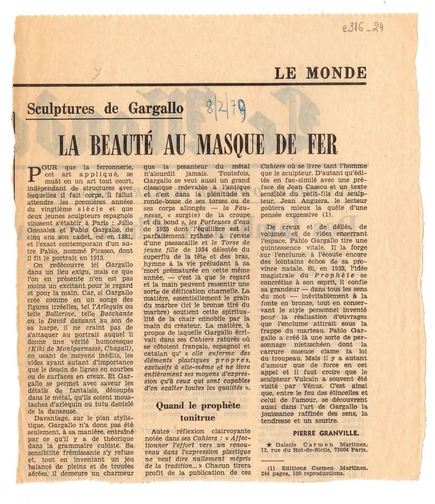 “Sculptures de Gargallo. La beauté au masque de fer”