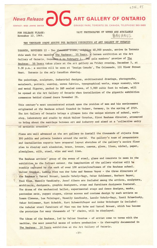 Έκθεση “The Bauhaus: 50 Years”