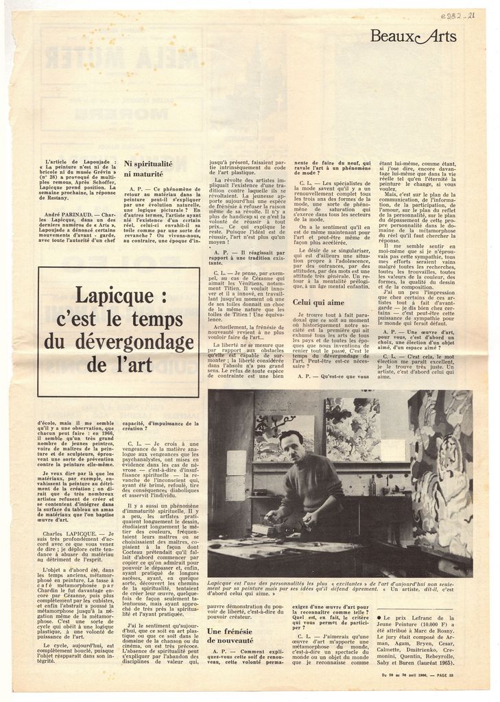 “Lapicque: c’ est le temps du dévergondage de l’ art”