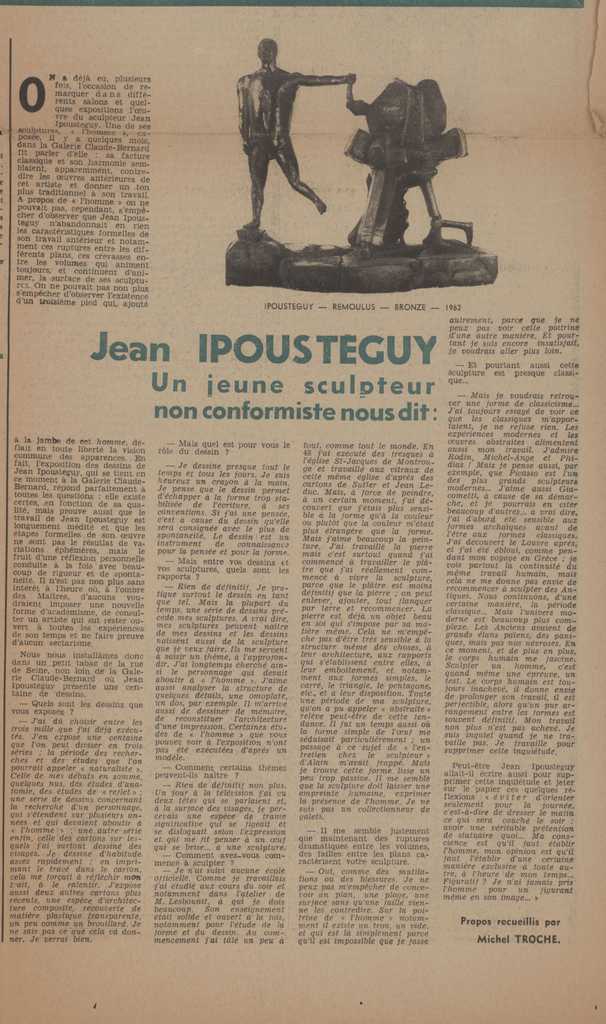 “Jean Ipousteguy. Un jeune sculpteur non conformiste nous dit”