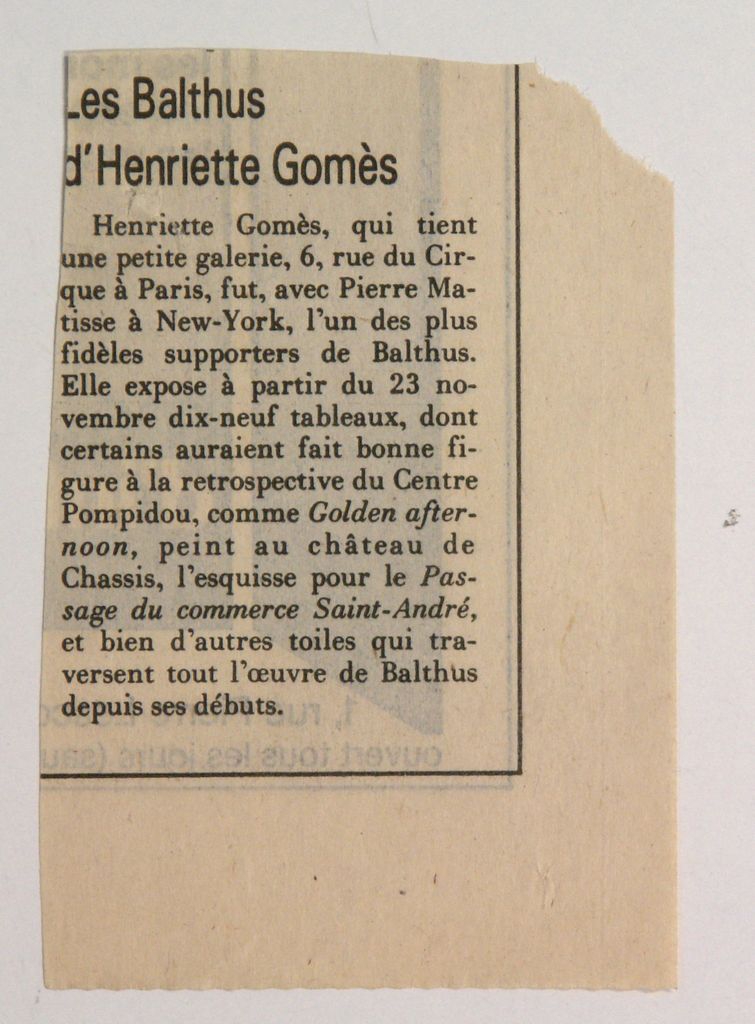 “Les Balthus d’ Henriette Gomès”