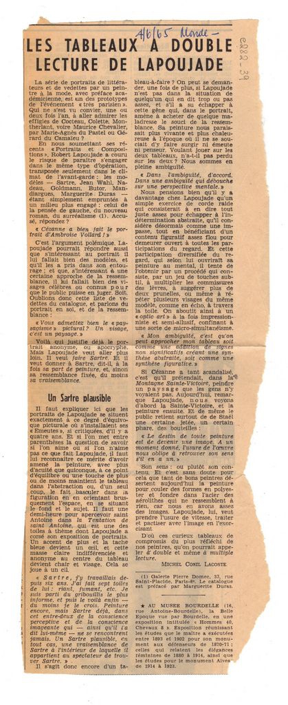 “Les tableaux à double lecture de Lapoujade”