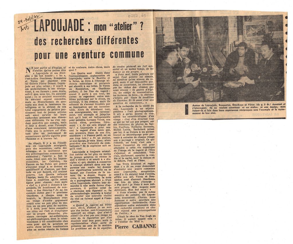 “Lapoujade:  ‘mon atelier’? des recherches différentes pour une aventure commune”