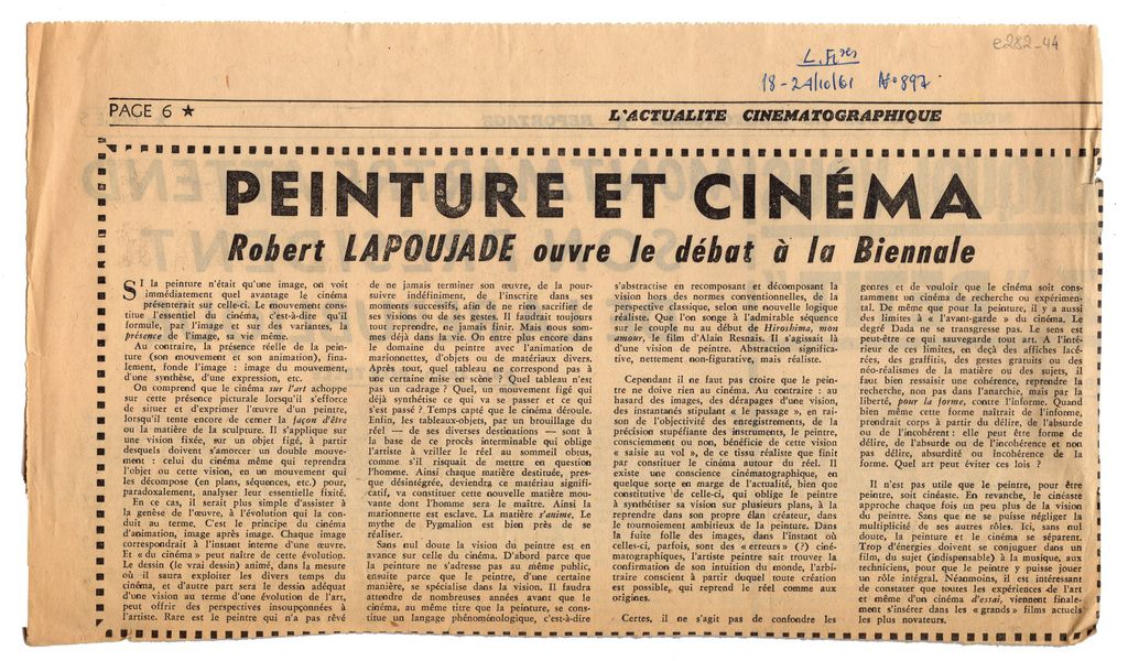 “Peinture et cinéma: Robert Lapoujade ouvre le débat à la Biennale”