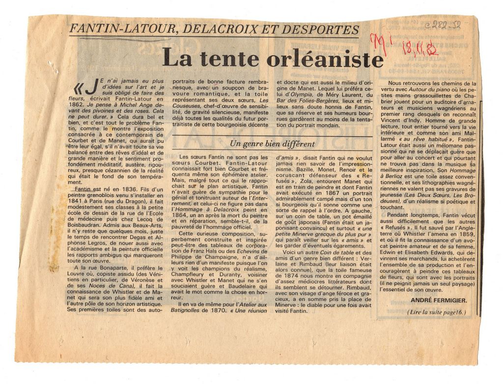 “Fantin-Latour, Delacroix et Desportes: La tente orléaniste”