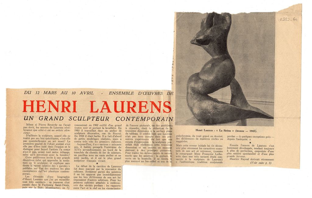 “Ensemble d’oeuvres de Henri Laurens. Un grand sculpteur contemporain”