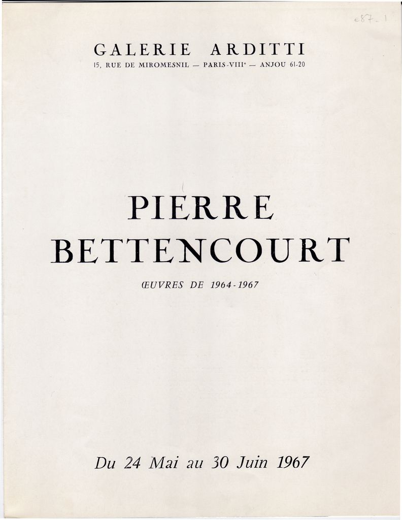 Έκθεση Pierre Bettencourt “Oeuvres 1964-1967”