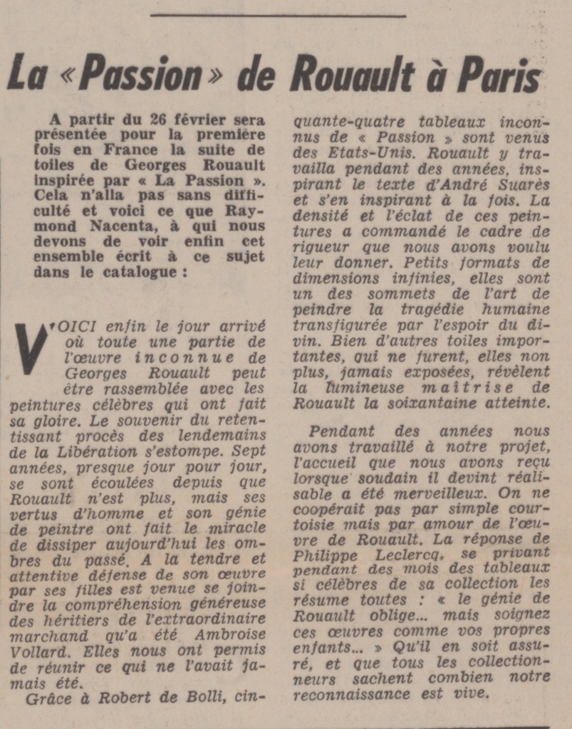 “La ‘Passion’ de Rouault à Paris”
