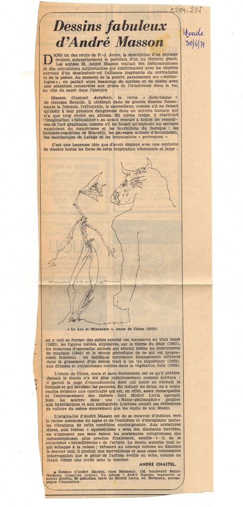 “Dessins fabuleaux d’André Masson”