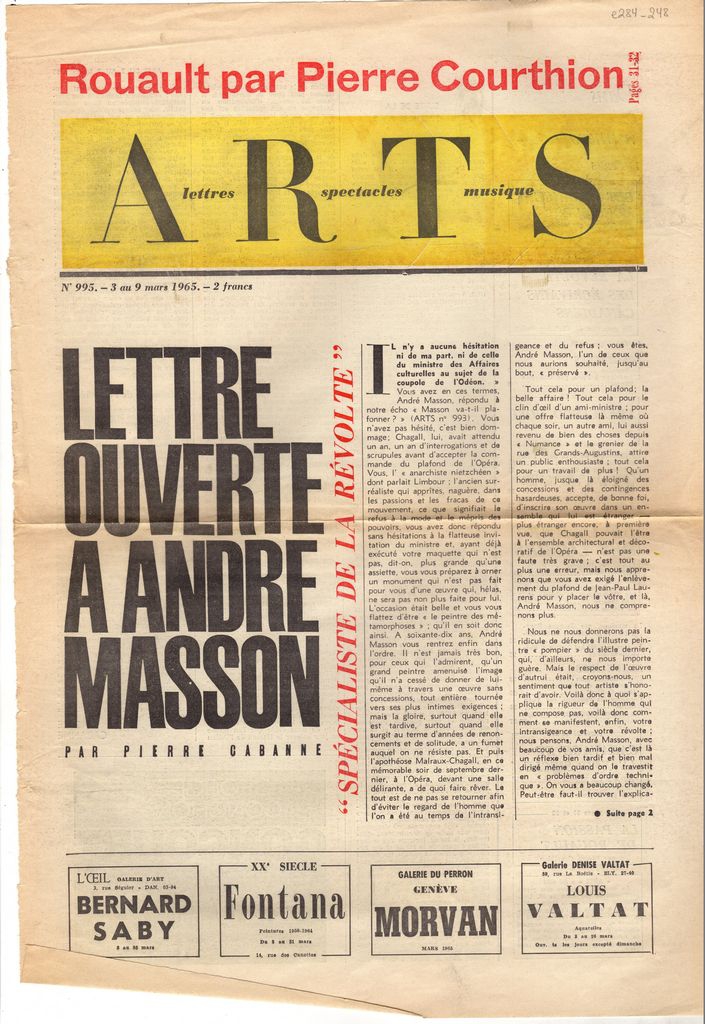 “Lettre ouvetre à André Masson”