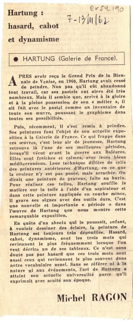 “Hartung: hasard, cahot et dynamisme”