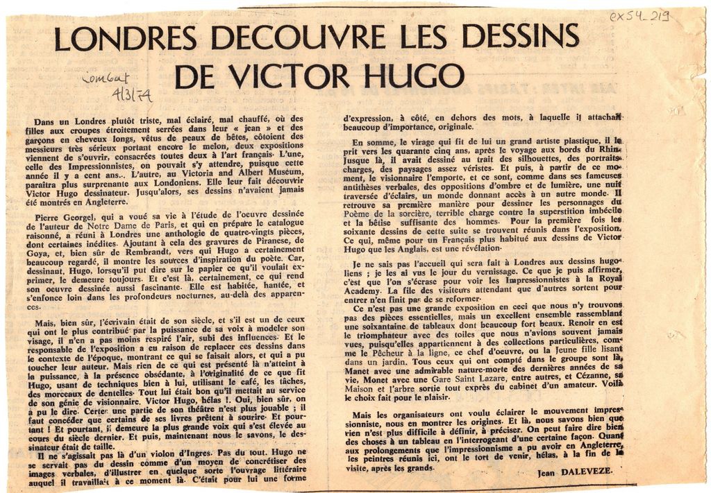 “Londres decouvre les dessins de Victor Hugo”