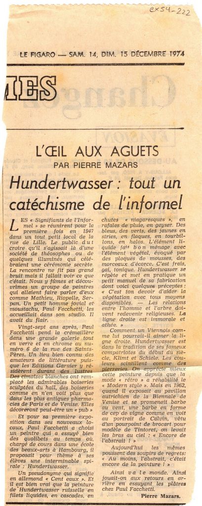 “Hundertwasser: tout un catèhisme de l’ informel”