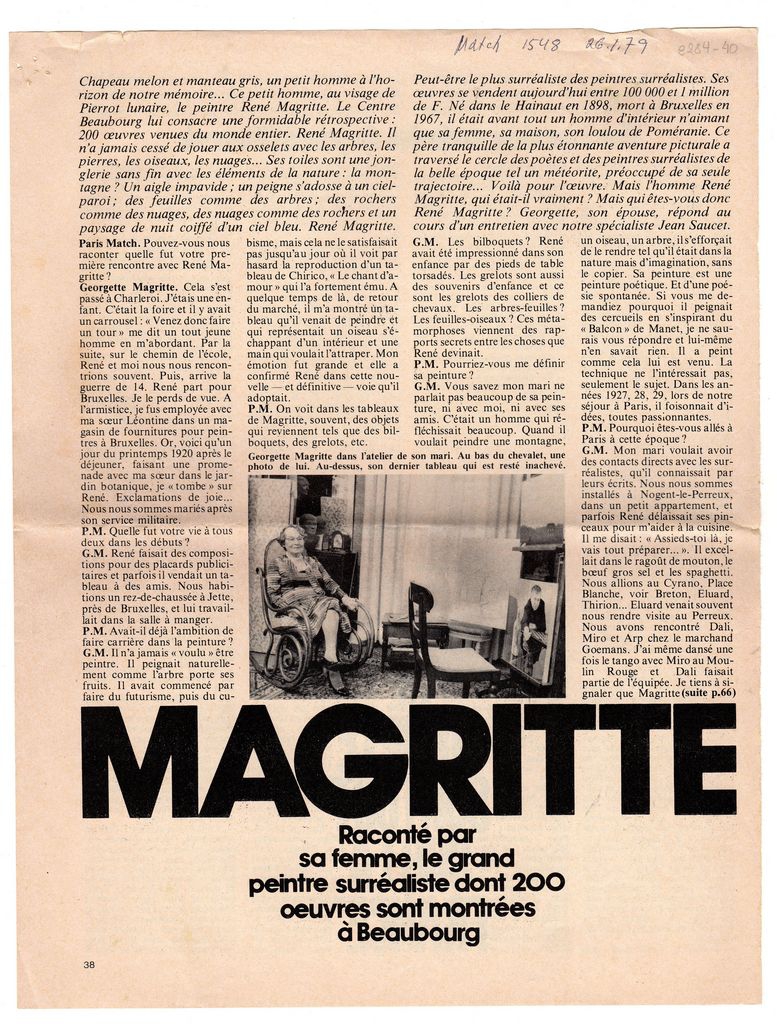 “Magritte. Raconté par sa femme, le grand peintre surréaliste dont 200 oeuvres sont montrées à Beaubourg”