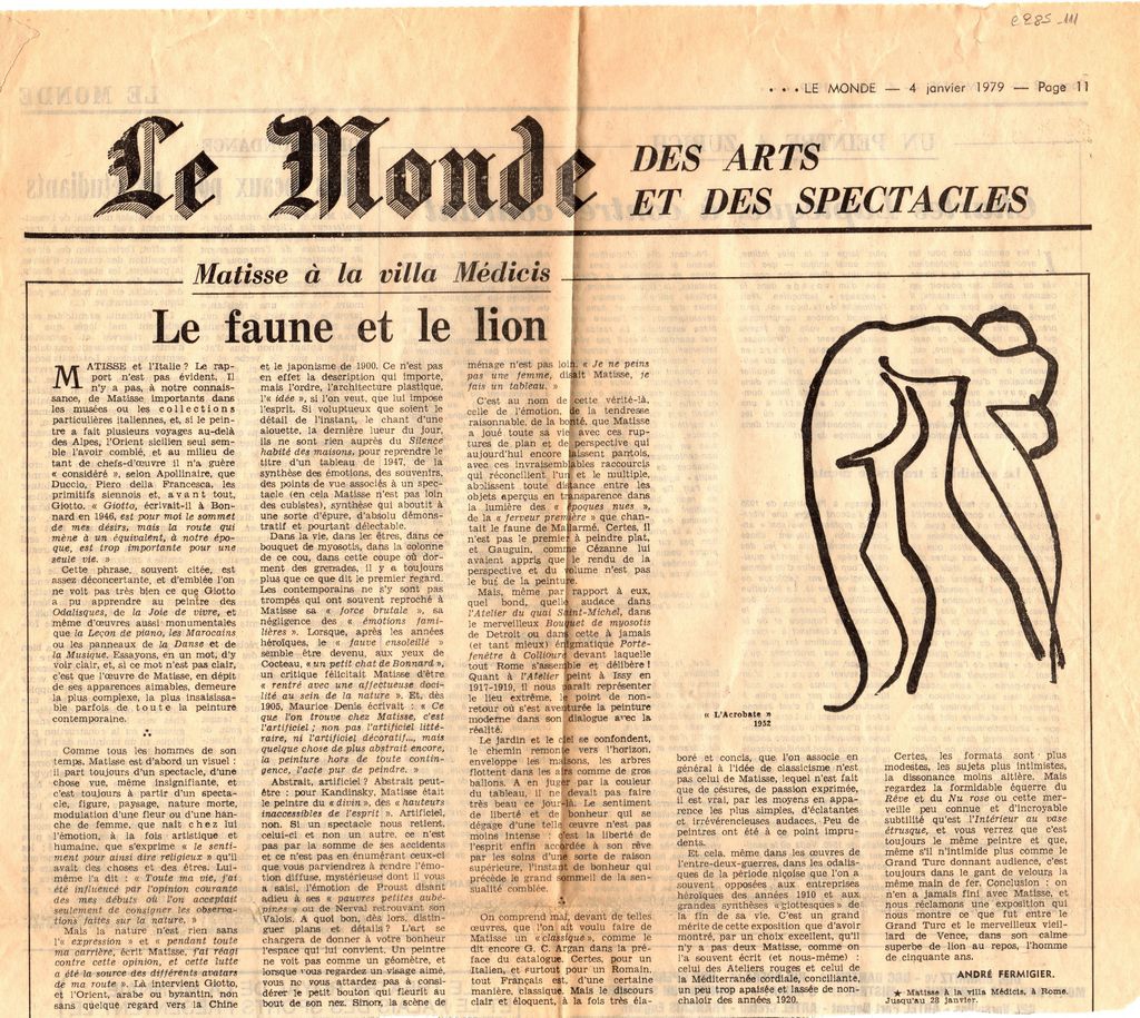 “Matisse à la villa Médicis. Le faune et le lion”