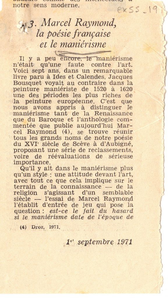 “Marcel Raymond, la poésie française et le maniérisme”