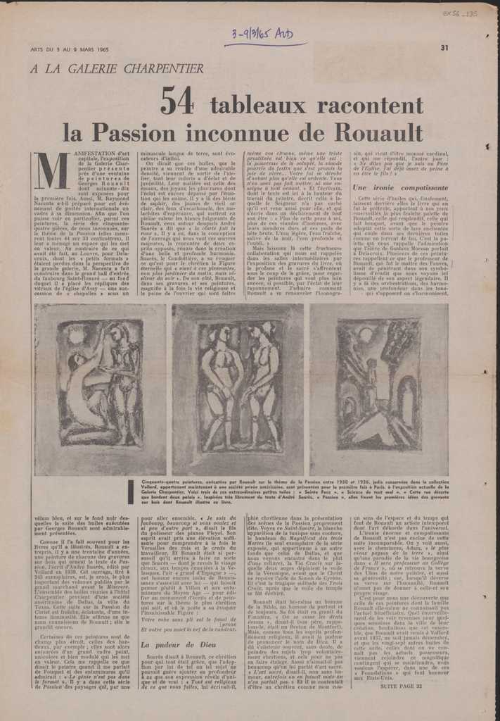 “54 tableaux racontent la Passion inconnue de Rouault”