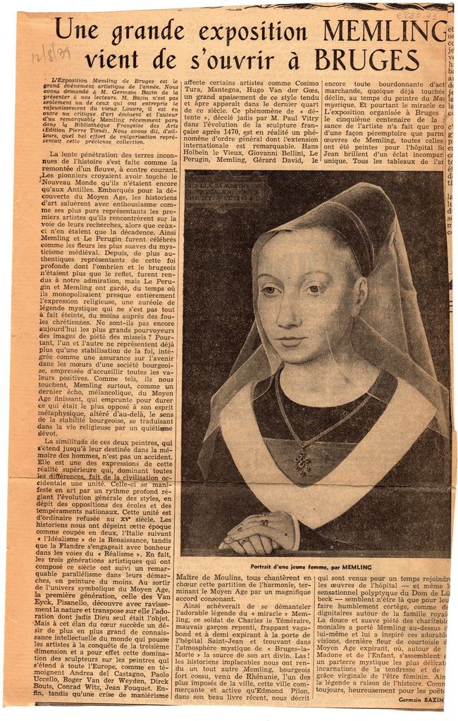 “Une grande exposition Memling vient de s’ ouvrir à Bruges”