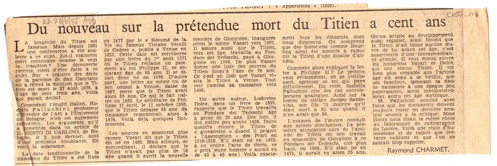 “Du nouveau sur la prétendue mort du Titien a cent ans”