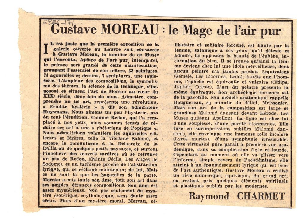 “Gustave Moreau: Le Mage de l’ air pur”