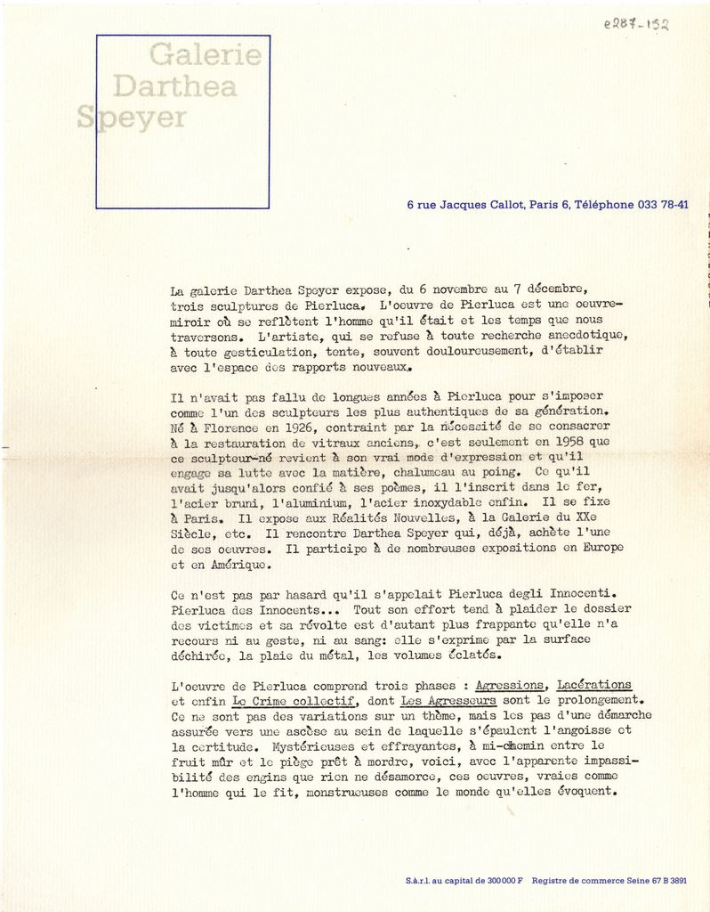 Έκθεση “Pierluca 1926-1968. Les trois dernières sculptures”