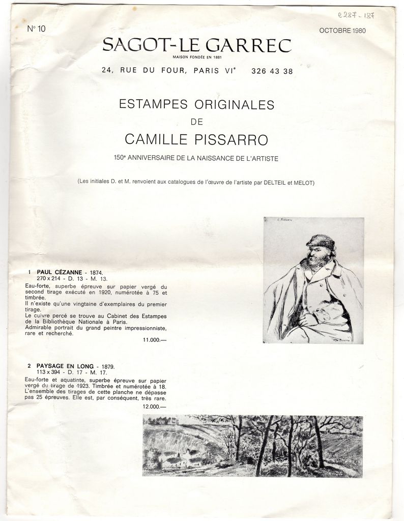 “Estampes originales de Camille Pissarro. 150e Anniversaire de la naissance de l’artiste”