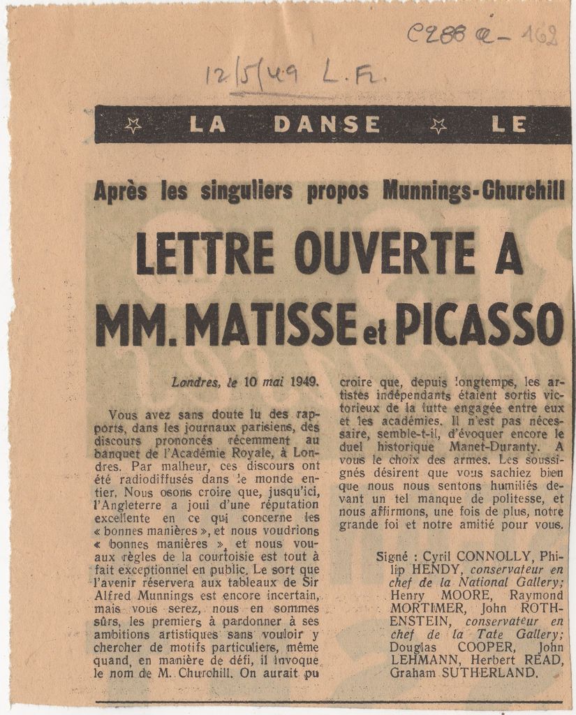 “Lettre ouverte à Mm Mattisse et Picasso”