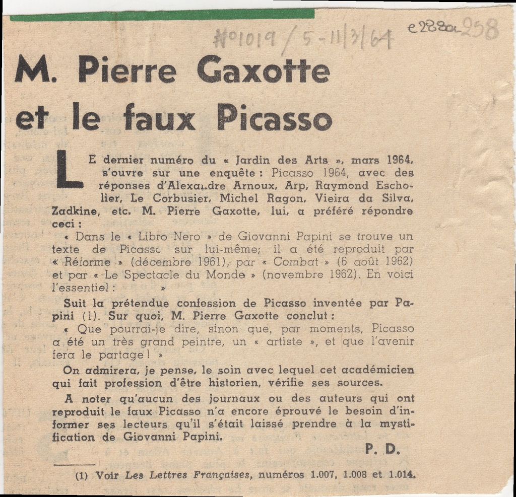 “M. Pierre Gaxotte et le faux Picasso”