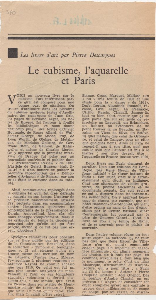 “Le cubisme, l’ aquarelle et Paris”