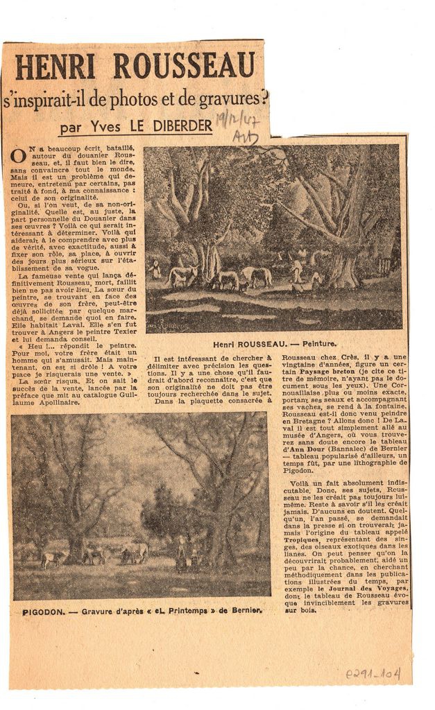“Henri Rousseau, s’ inspirait-il de photos et de gravures?”