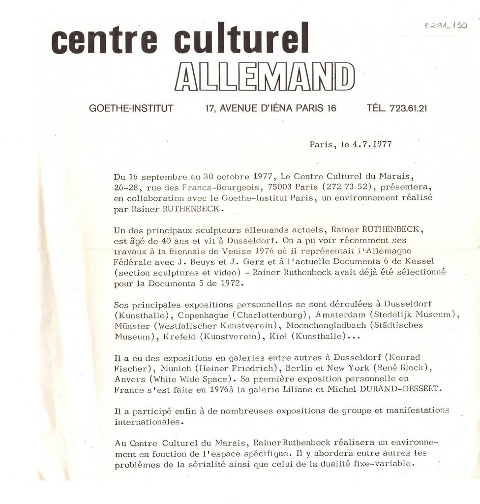 Έκθεση Reiner Ruthenbeck