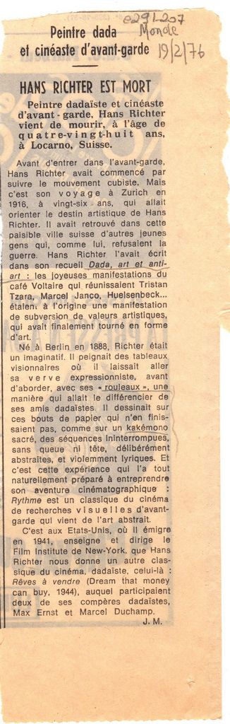 “Hans Richter est mort”