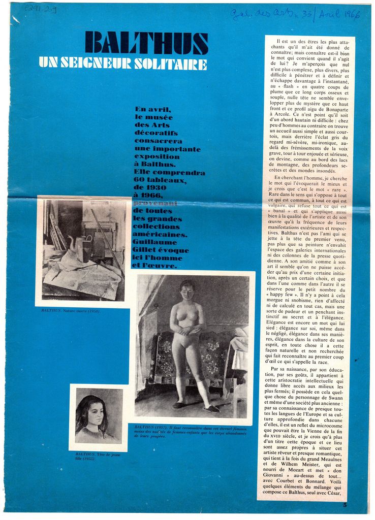 “Balthus, un seigneur solitaire”