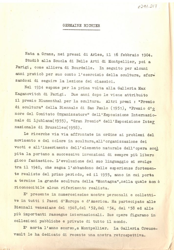 Βιογραφικό σημείωμα του Germaine Richier