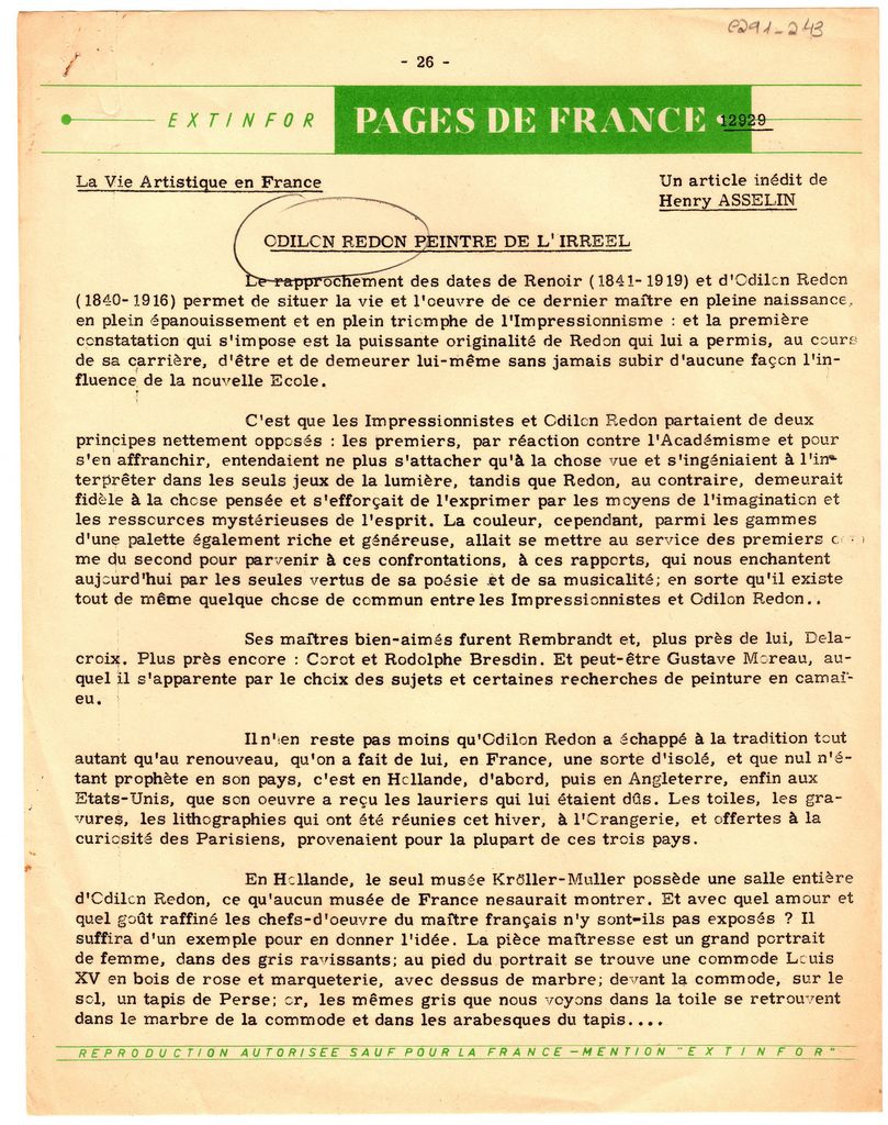 “Odilon Redon peintre de l’ iréel”