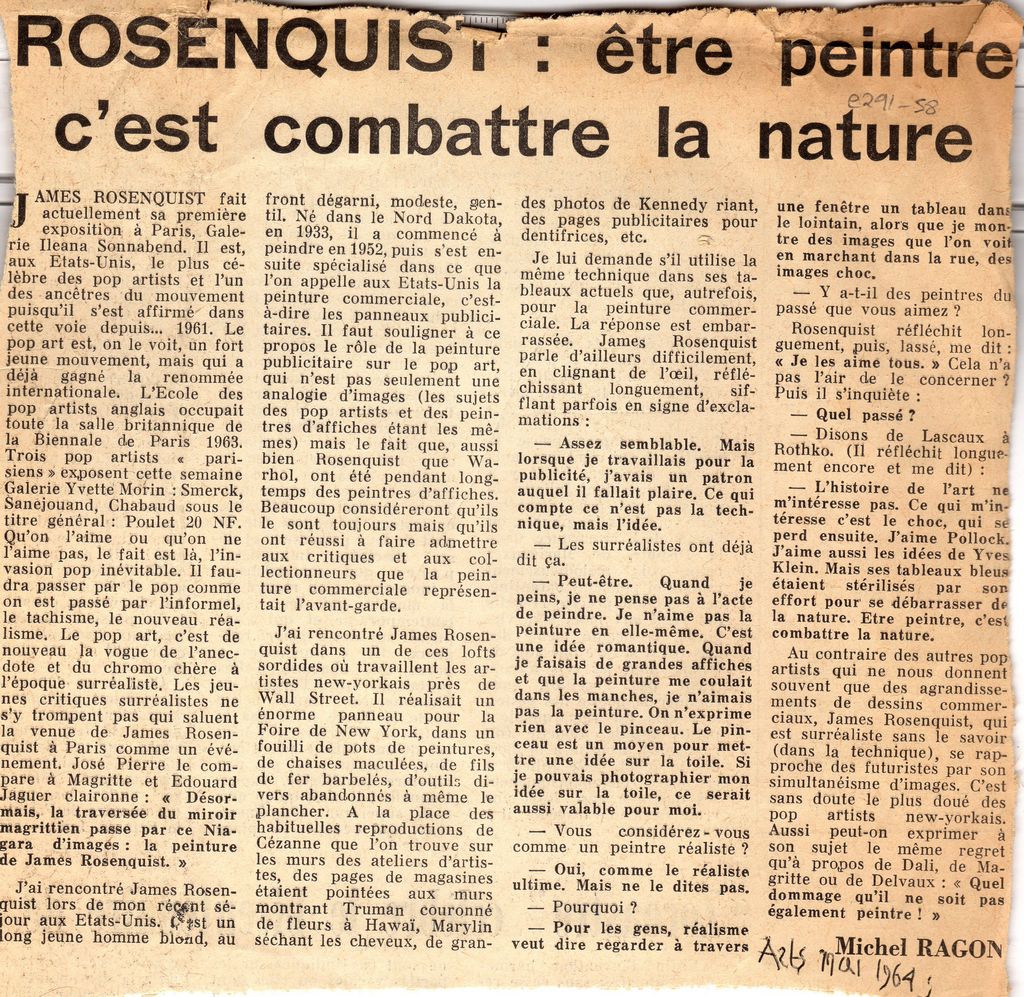“Rosenquist être peintre c’ est combattre la nature”