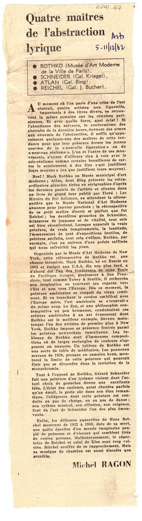 “Quatre maîtres de l’ abstraction lyrique”
