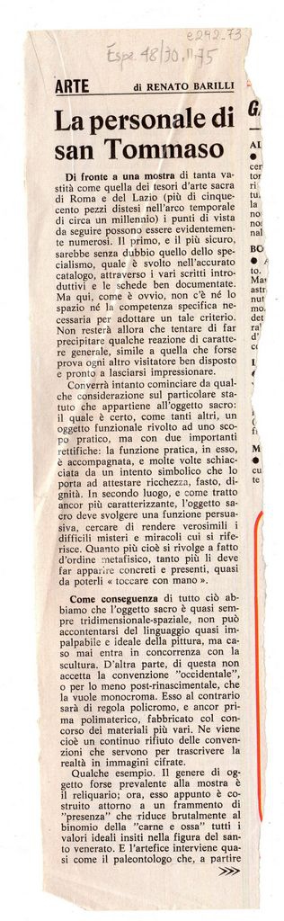 “La personale di San Tomaso”
