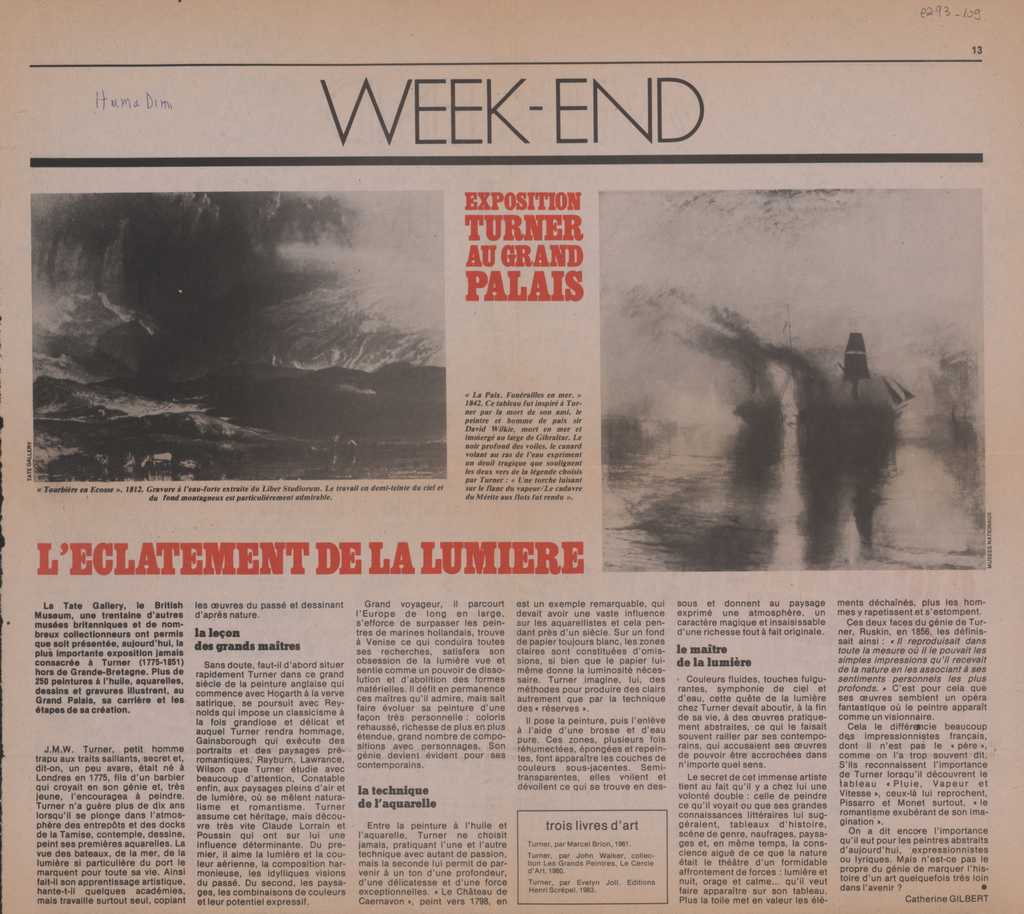 “Exposition Turner au Grand Palais. L’ Eclatement de la lumière”