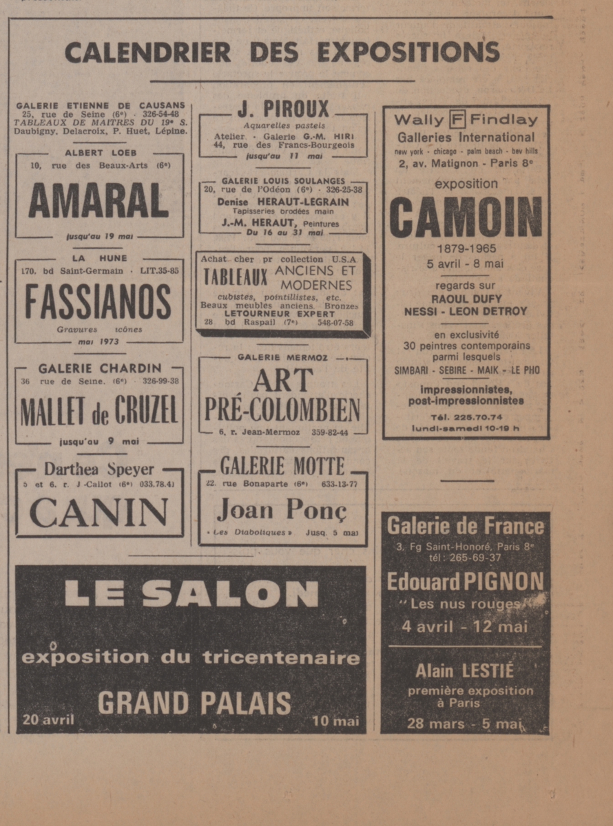 “Calendrier des Expositions”