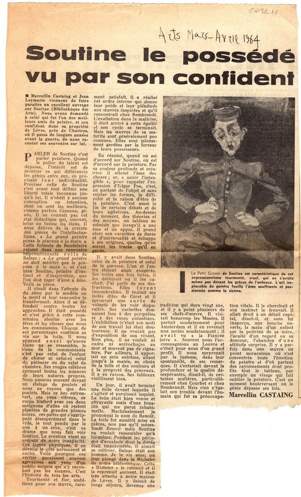 “Soutine, le possédé vu par son confident”