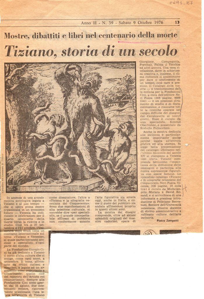 “Mostre, dibattiti e libre nel centenario della morte. Tiziano, storia di un secolo”