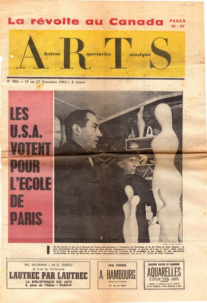 “Soulages et Arp prix Carnegie 1964, revanche de l’ Ecole de Paris”