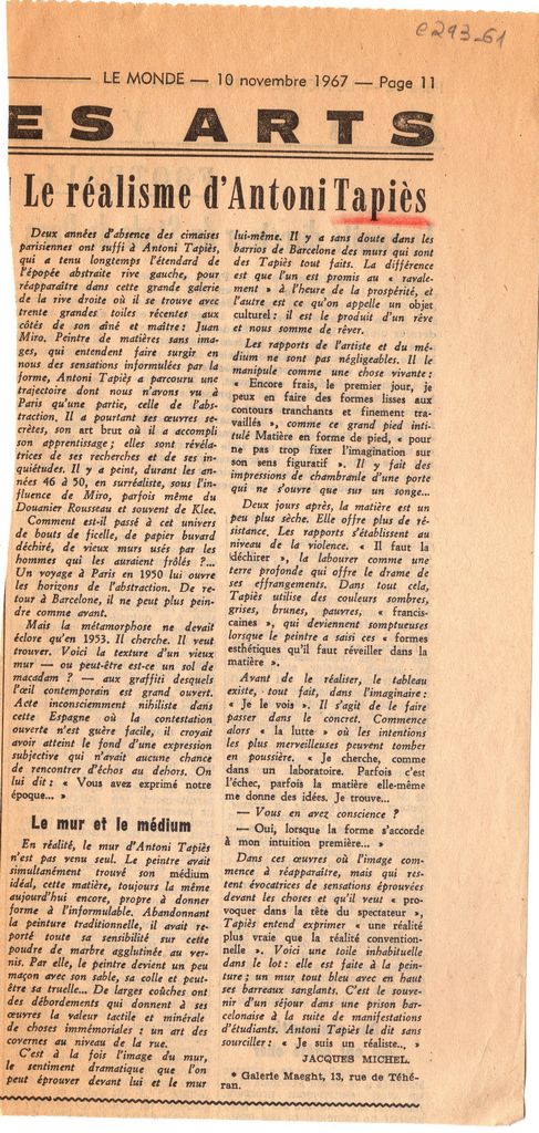 “Le réalisme d’ Antoni Tàpies”