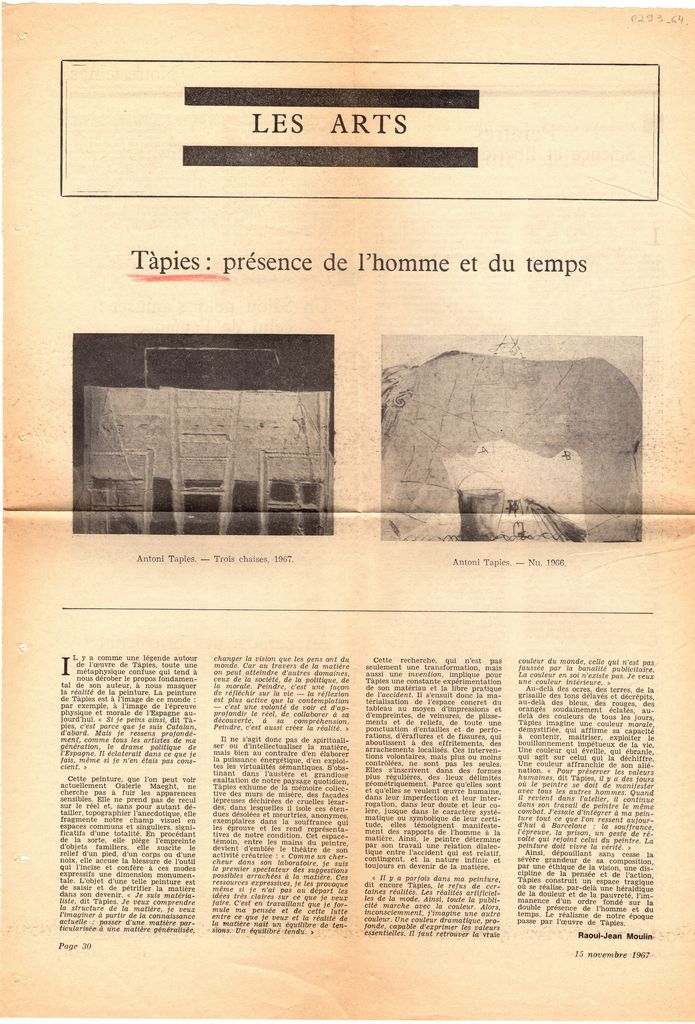 “Tàpies présence de l’ homme et du temps”